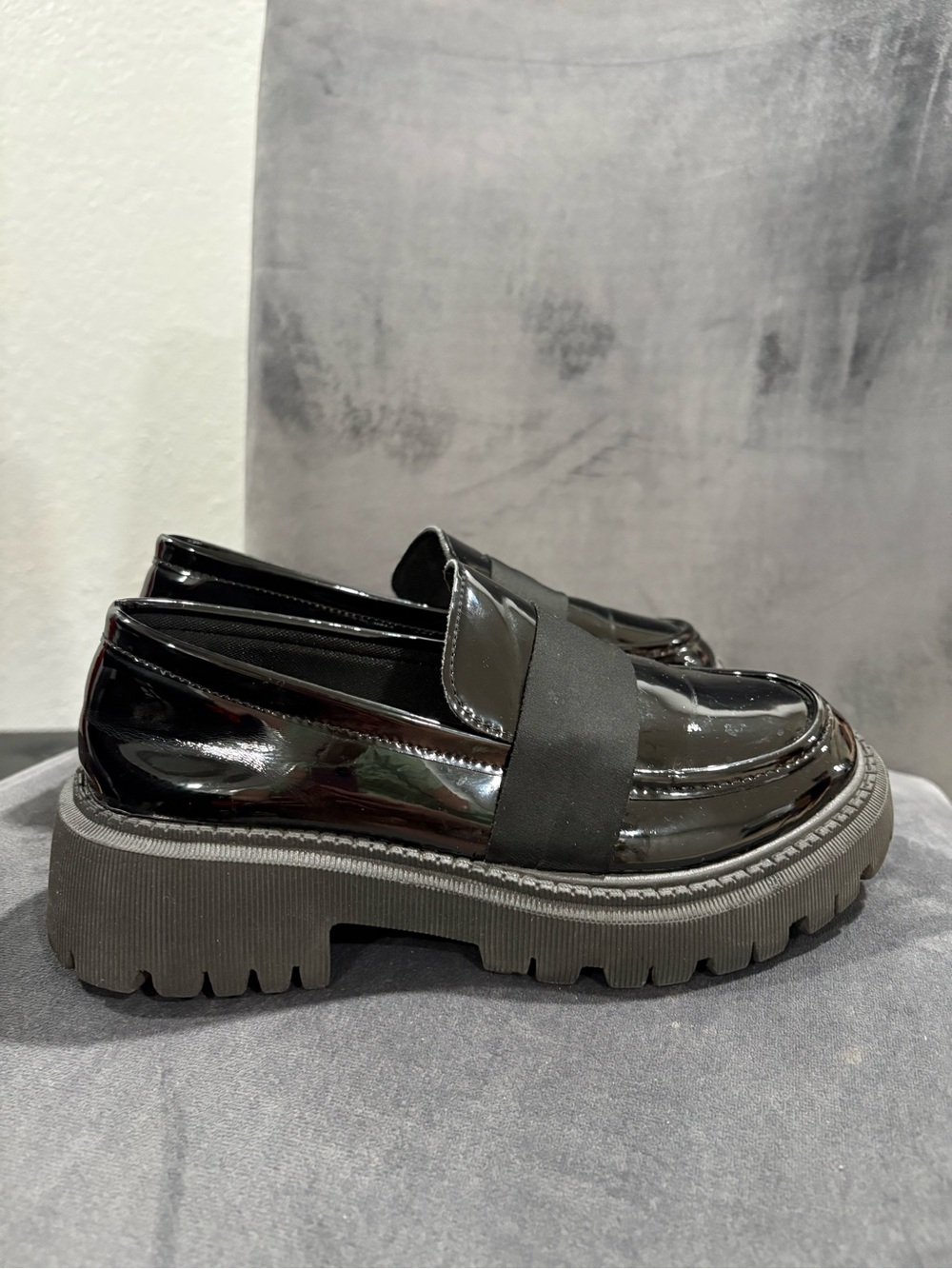 SHEIN Black Patent Chunky Loafers
